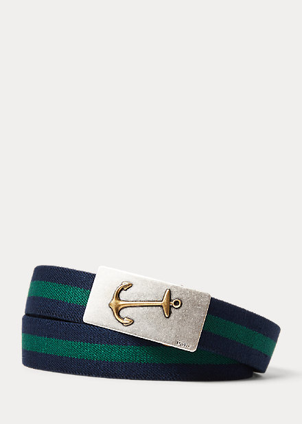Ralph Lauren Anchor-buckle Striped Belt In French Navy/new Forest