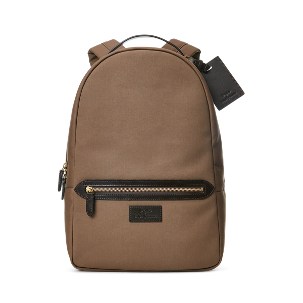 Polo Ralph Lauren Leather-trim Canvas Backpack In Khaki/dark Brown