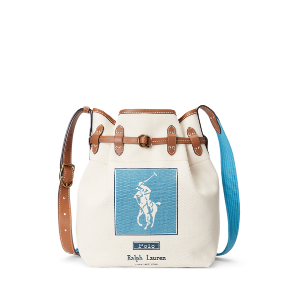 セール！Ralph Lauren Canvas Bellport Bucket Bag Polo Ralph Lauren Canvas Bellport Bucket Bag In Ecru/blue
