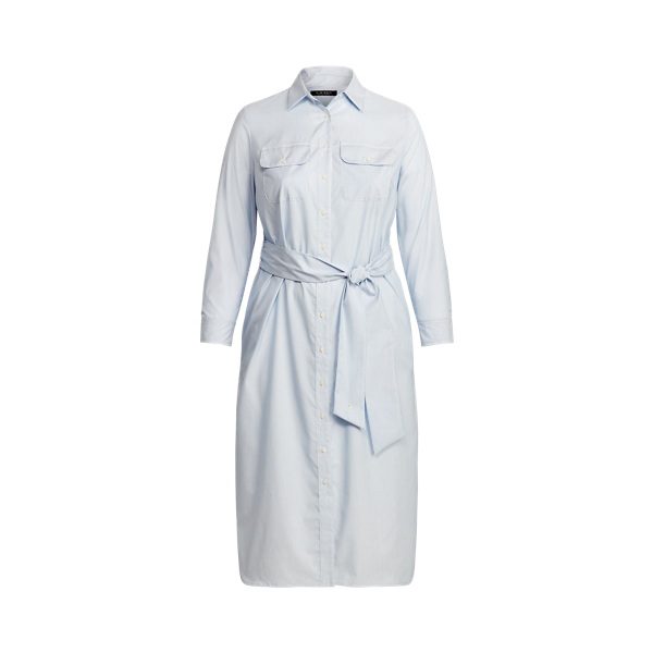 Lauren Woman Striped Cotton Broadcloth Shirtdress In Blue/white Multi