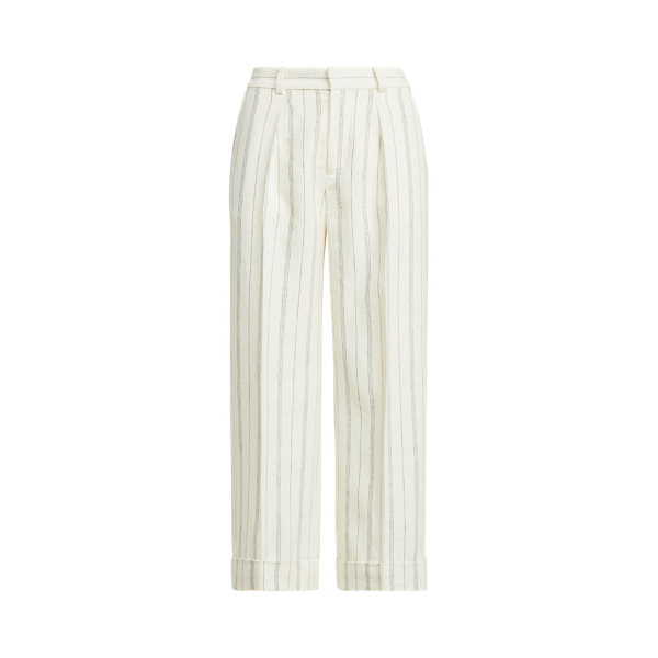 Lauren Ralph Lauren Striped Linen Twill Wide-leg Pant In Mascarpone Cream/navy