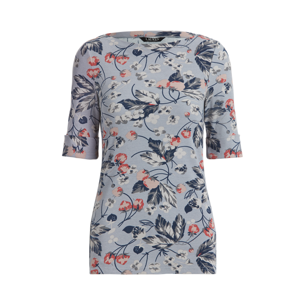 Haut fleuri coton encolure bateau