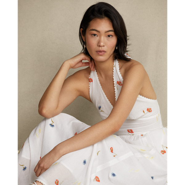 Embroidered Cotton Halter Dress 