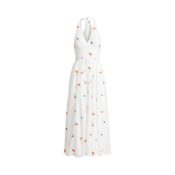 Polo Ralph Lauren Embroidered Cotton Halter Dress In Poppy Pompom | ModeSens