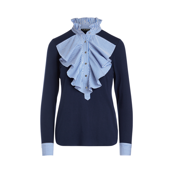 Ruffled CottonModal Jabot Blouse