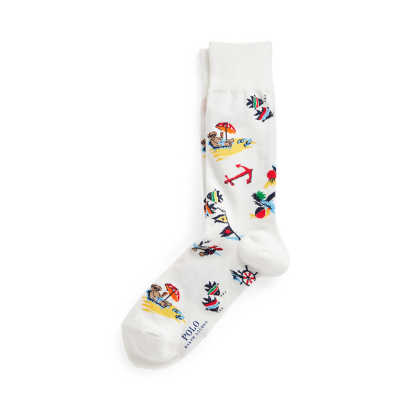 Ralph Lauren Nautical Polo Bear Trouser Socks In White
