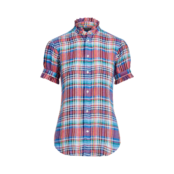 RuffleTrim Plaid Linen Shirt for Women Ralph Lauren® IE