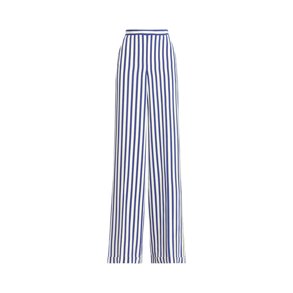 Polo Ralph Lauren Rhona Striped Silk Crepe De Chine Pant In Royal Blue/white