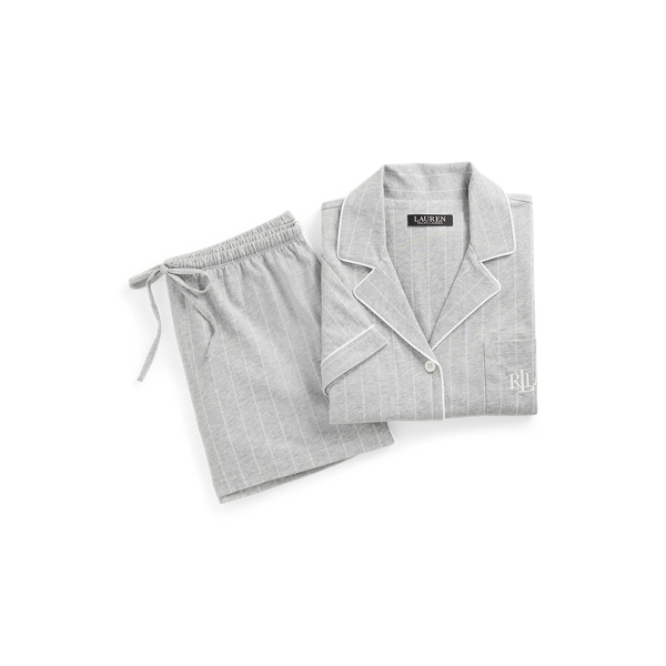 Lauren Ralph Lauren Striped Boxer Pajama Set In Grey Stripe