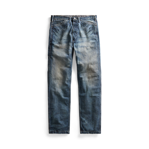 Straight Fit Striped Indigo Twill Pant
