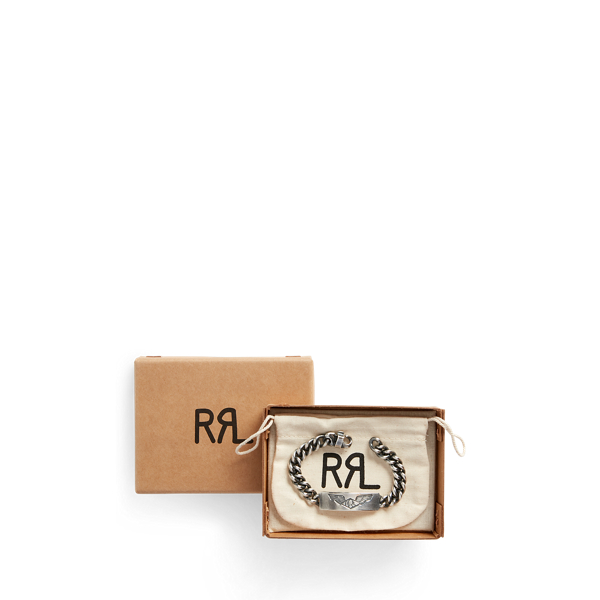 Double Rl Handmade Sterling Silver Id Bracelet In Silver