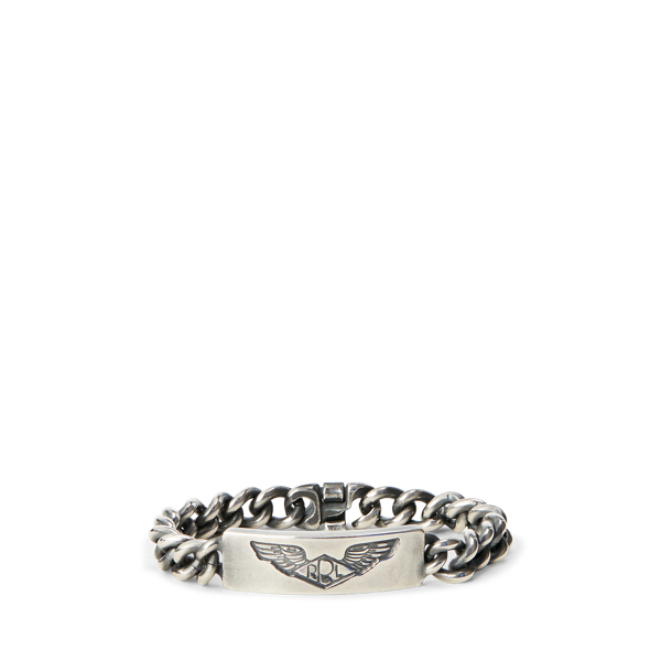 Double Rl Handmade Sterling Silver Id Bracelet In Silver