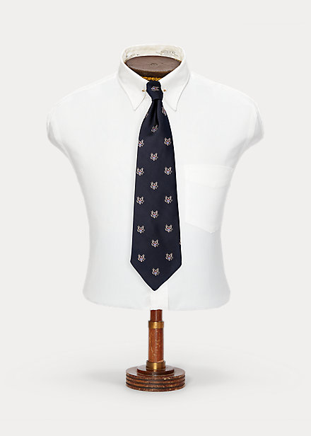 Double Rl Handmade Silk Jacquard Tie In Navy