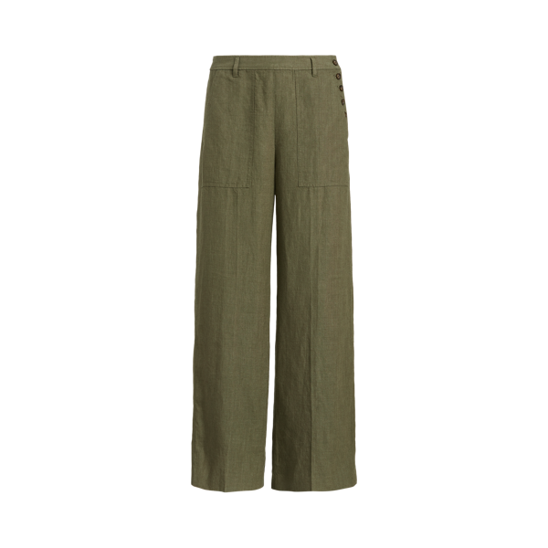 Pantalon en lin à patte boutonnée