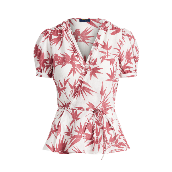 Chemisier fleuri cache-coeur en lin