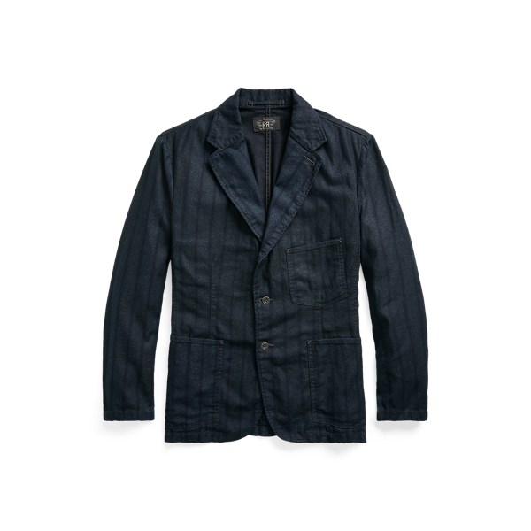 Blazer en sergé rayé indigo