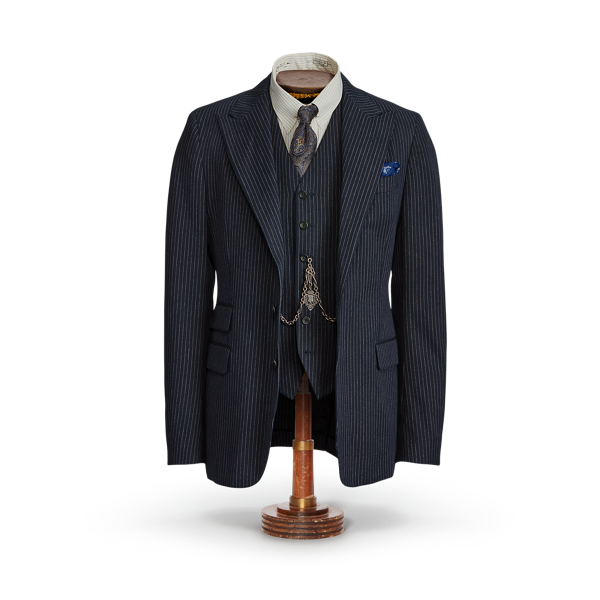 Veste de costume rayée indigo à chevrons