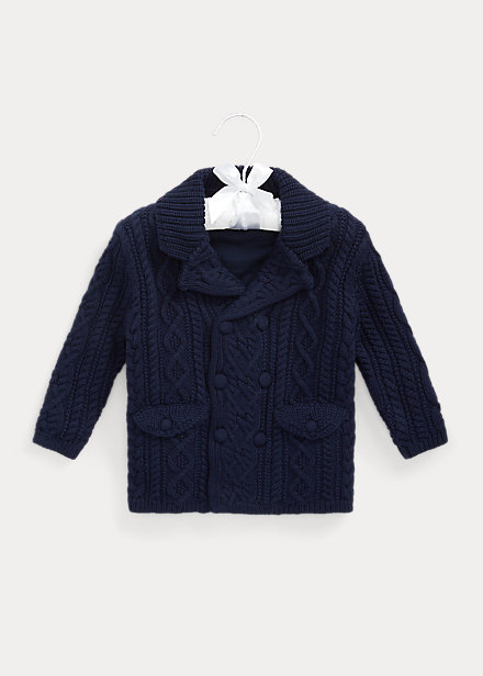 Ralph Lauren Babies' Aran-knit Cotton-blend Cardigan Coat In French Navy