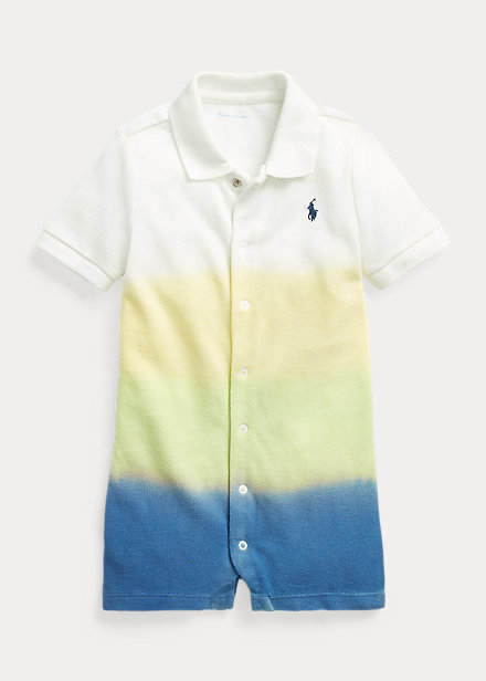Ralph Lauren Babies' Dip-dyed Cotton Mesh Polo Shortall In Bright Navy Dip Dye Multi