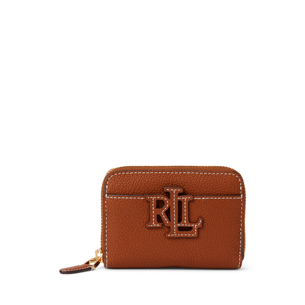 Portefeuille zippé cuir chagrin à logo