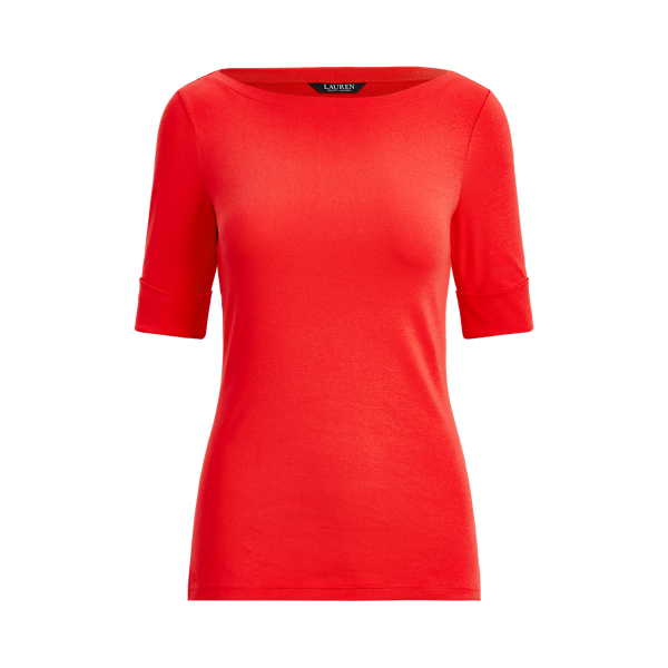 Lauren Ralph Lauren Cotton-blend Boatneck Top In Bright Hibiscus