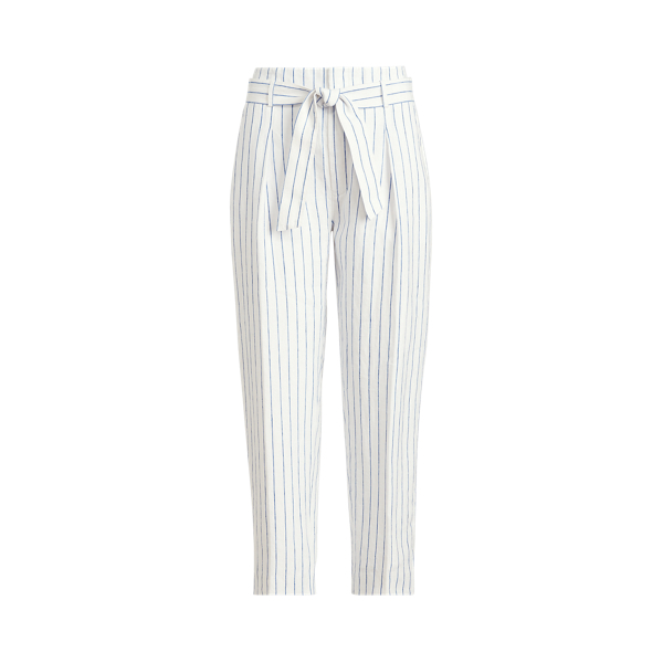 Lauren Ralph Lauren Linen Cropped Pant In White/sapphire Star