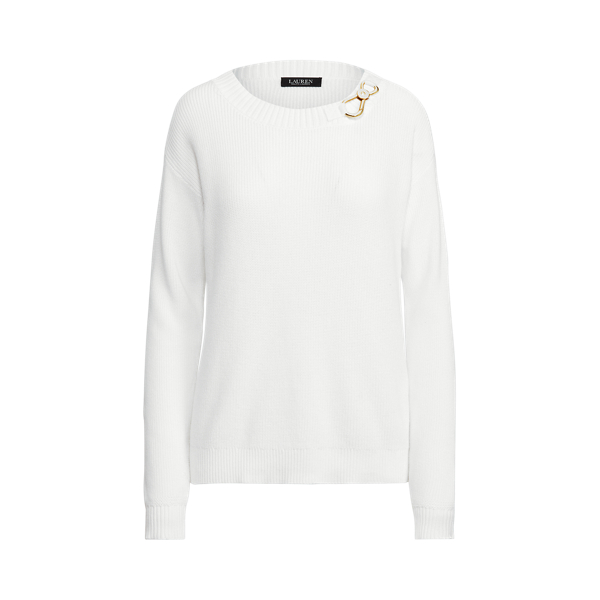 Lauren Petite Combed Cotton Clip Sweater In White