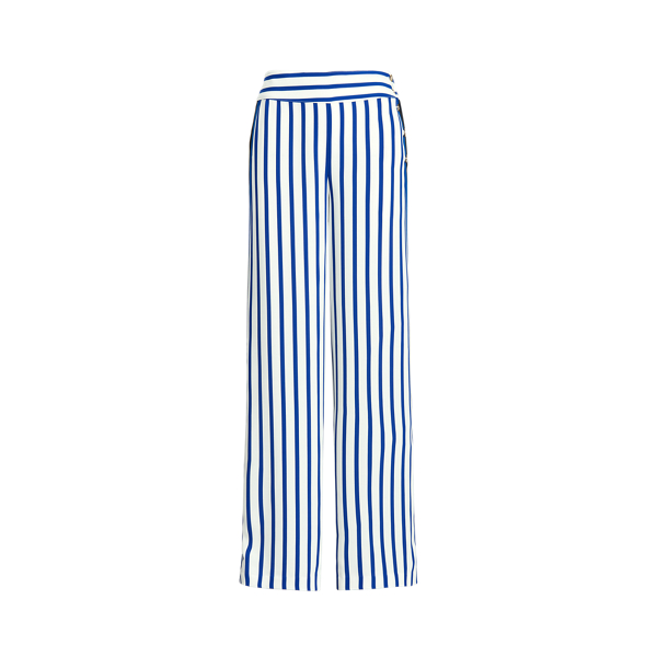 Lauren Petite Striped Satin Wide-leg Pant In Sapphire Star/white