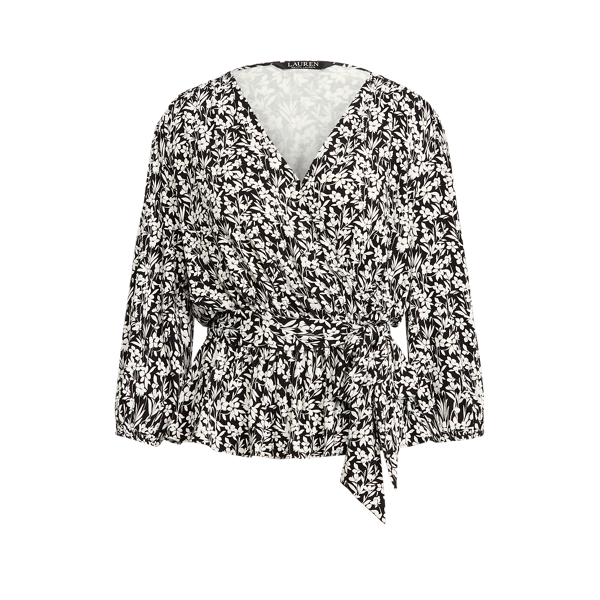 Blouse cache-cœur fleuri à basque