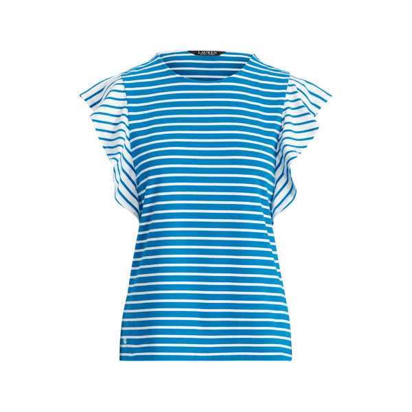 Haut jersey rayé à mancherons volantés