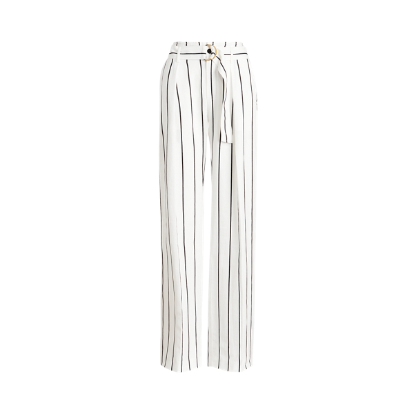 Pantalon jambe large en lin mélangé rayé