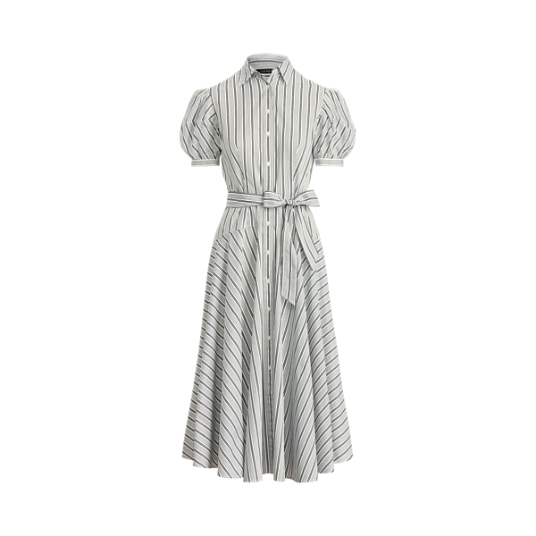 Robe-chemise en popeline de coton rayée