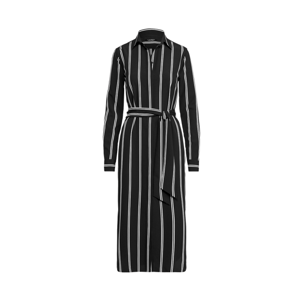 Robe-chemise ceinturée rayée en crêpe