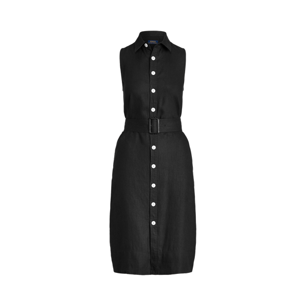 Robe sans manches ceinturée en lin