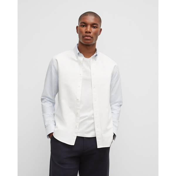 Club Monaco Long Sleeve Stripe Oxford Shirt In White Stripe