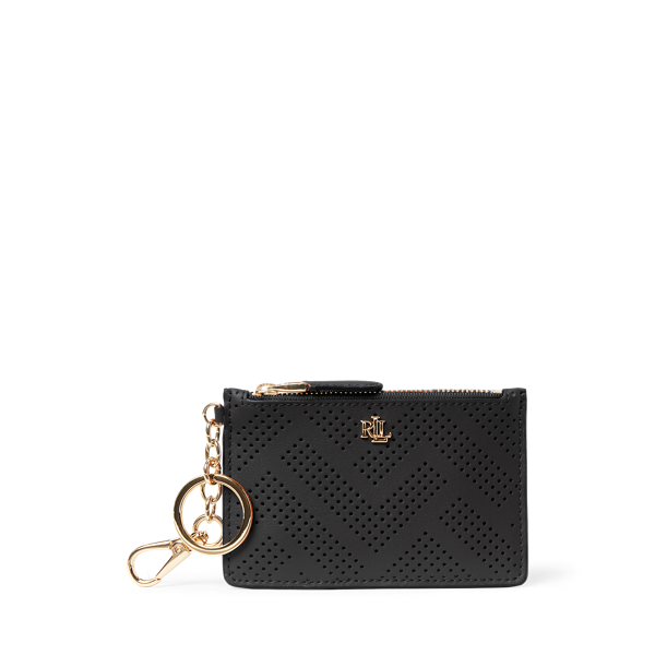 Porte-cartes zippé en cuir perforé