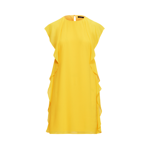 Robe droite en georgette à volants