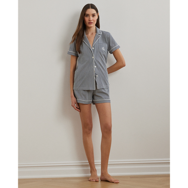 Breezy shorts and a slender striped print bring a timeless finish to this menswear-inspired boxer pyjama set, which is detailed with Lauren's signature embroidered monogram on the chest pocket.