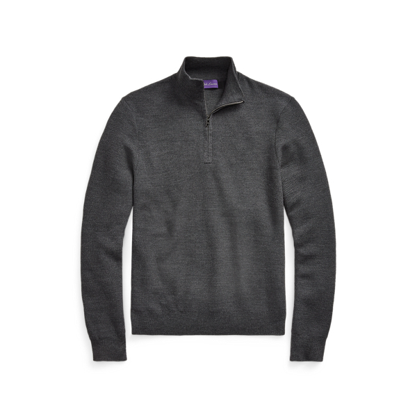 Ralph Lauren Wool Piqué Quarter-zip Sweater In Medium Grey Melange