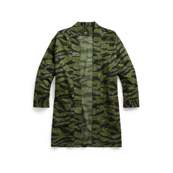 Camo Cotton-Linen Open-Front Top