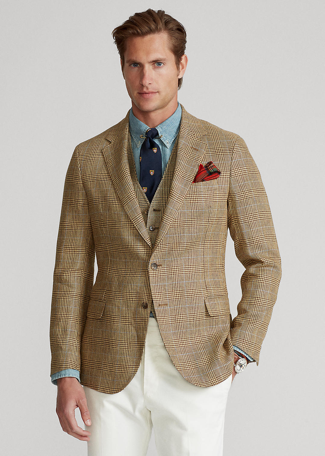 Polo Glen Plaid Linen Suit Jacket