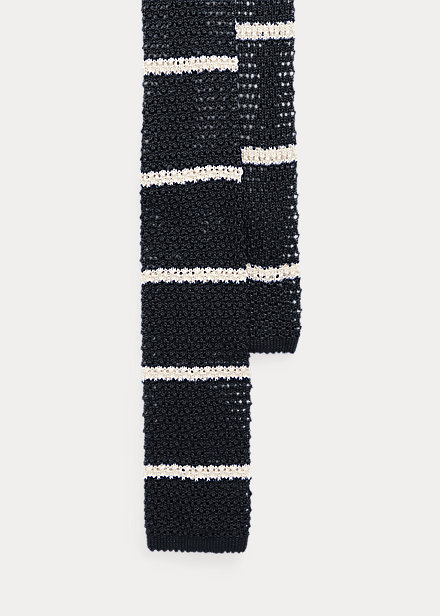 Ralph Lauren Striped Knit Silk Tie In Navy/white