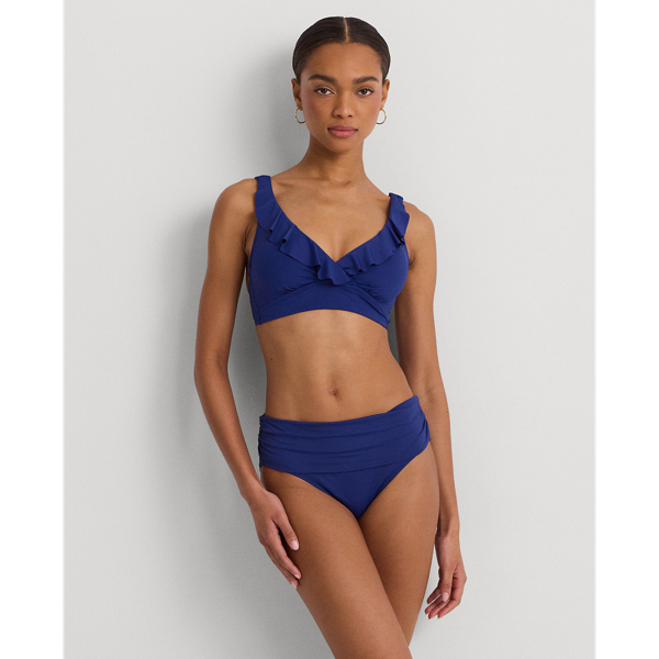 Shop Lauren Ralph Lauren Ruffle-trim V-neck Bikini Top In Sapphire