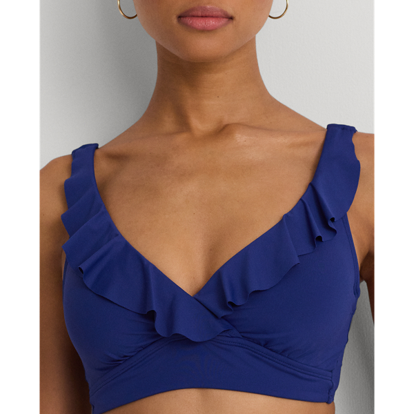 Shop Lauren Ralph Lauren Ruffle-trim V-neck Bikini Top In Sapphire