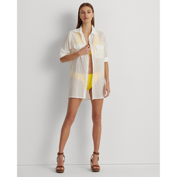 Shop Lauren Ralph Lauren Crushed Cotton Shirt Cover-up In White