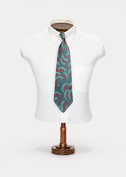Double Rl Handmade Fan-print Silk Tie In Lt Green Multi