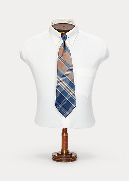 Double Rl Handmade Plaid Woven Tie In Brown/blue