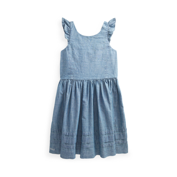 Robe en chambray de coton volantée