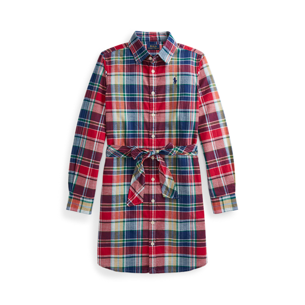 Robe-chemise écossaise en popeline