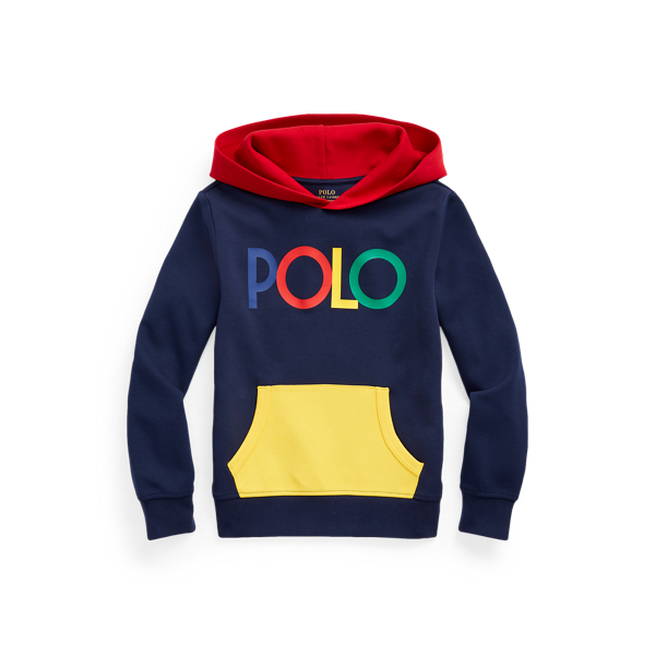 Polo Ralph Lauren Kids' Logo Color-blocked Double-knit Hoodie In Newport Navy Multi